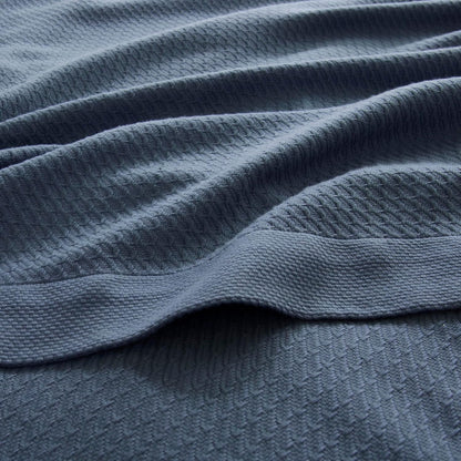 Lightweight Blue Waffle Knit Blanket, 100% Egyptian Cotton, Full/Queen (90"x90")