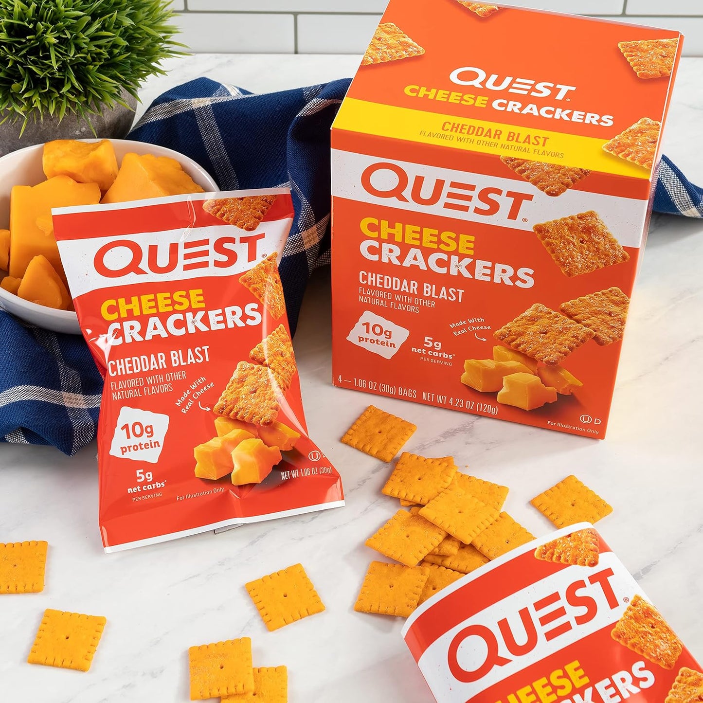Quest Nutrition Cheddar Blast Cheese Crackers – 12 Packs | 10g Protein, 5g Net Carbs, 1g Sugar