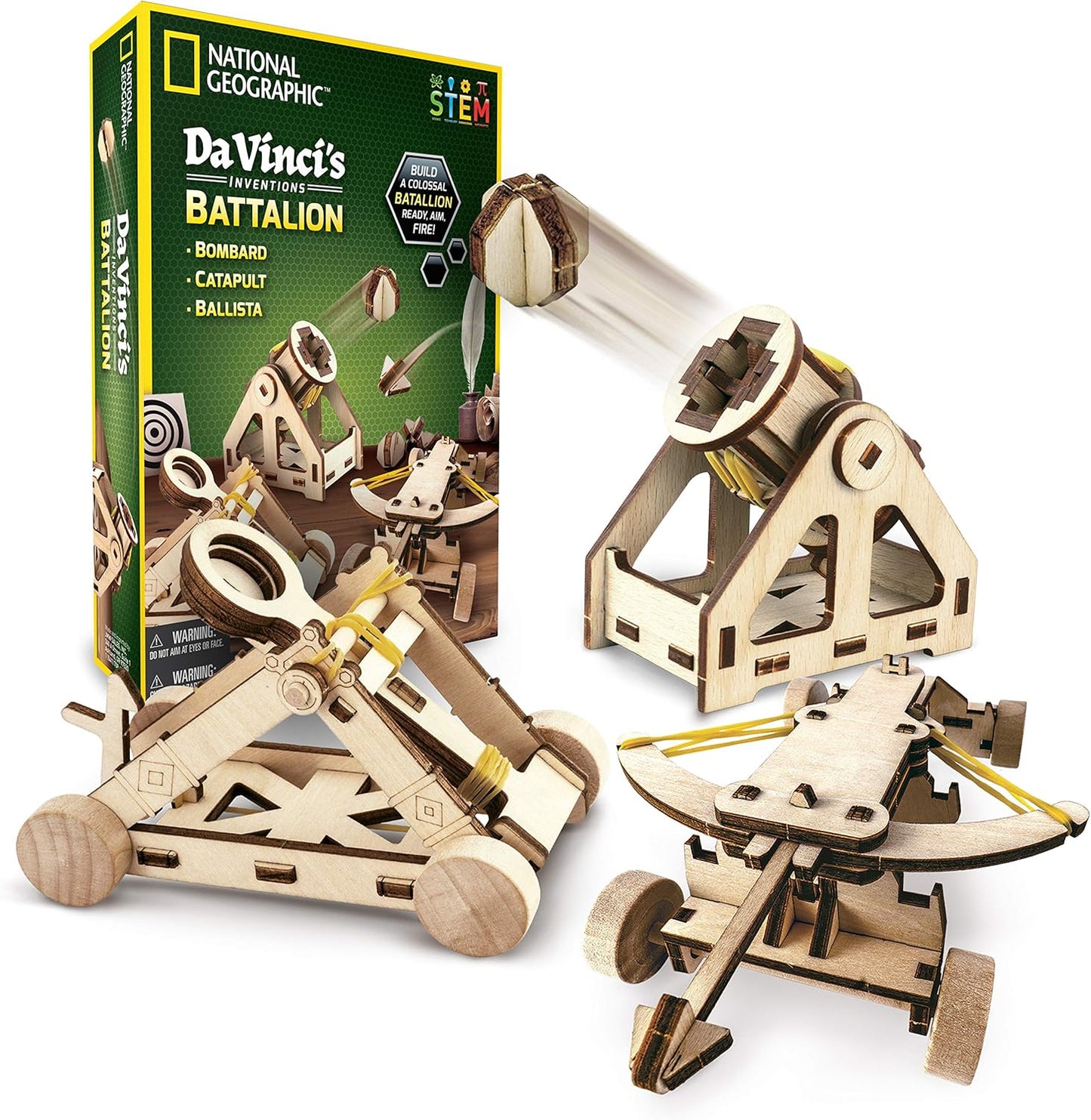 National Geographic Da Vinci Catapult Kit – Wooden 3D Puzzle & STEM Engineering Model for Kids