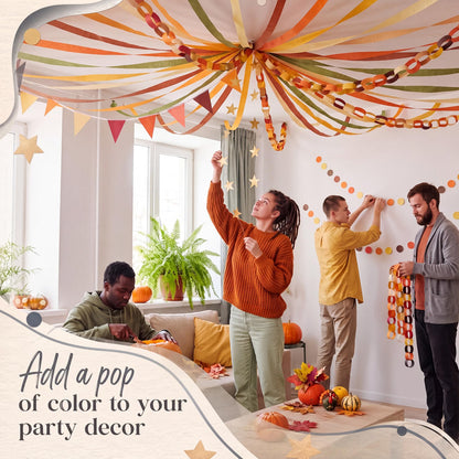 574 FT Fall Paper Chain Garland & Crepe Streamers – Autumn Party Decorations for Thanksgiving & Harvest Events