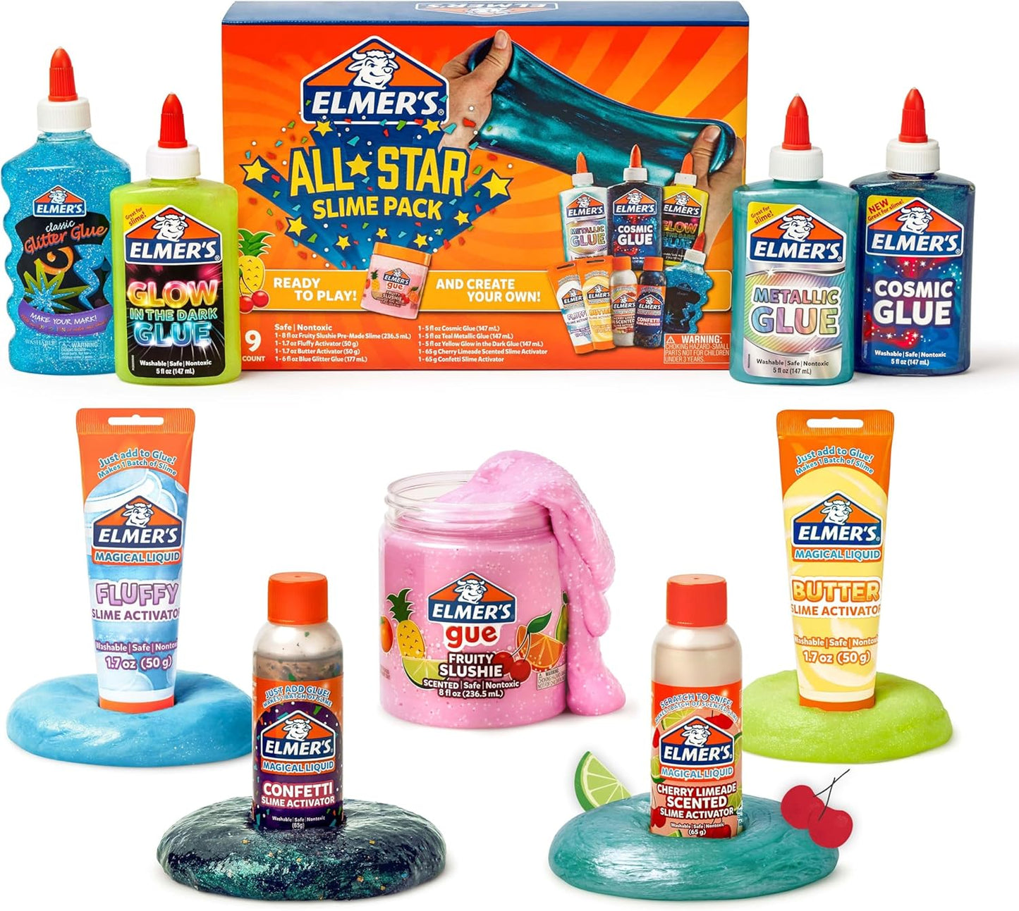 All-Star Slime Kit: 9 Count with Liquid Glue, Slime Activator, and Premade Slime