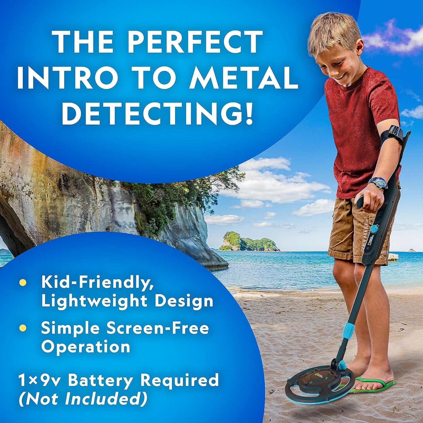 National Geographic Kids Metal Detector Kit – Starter Detector with 7.4" Waterproof Coil & Trowel