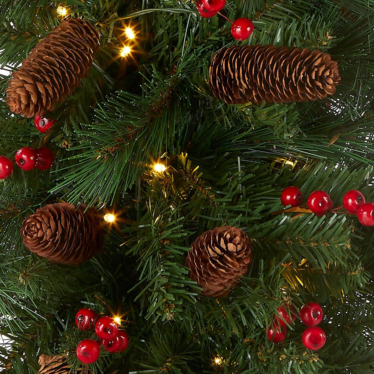 Pre-Lit Christmas Decoration Set - 4 Pieces with Trees, Wreath, and Garland