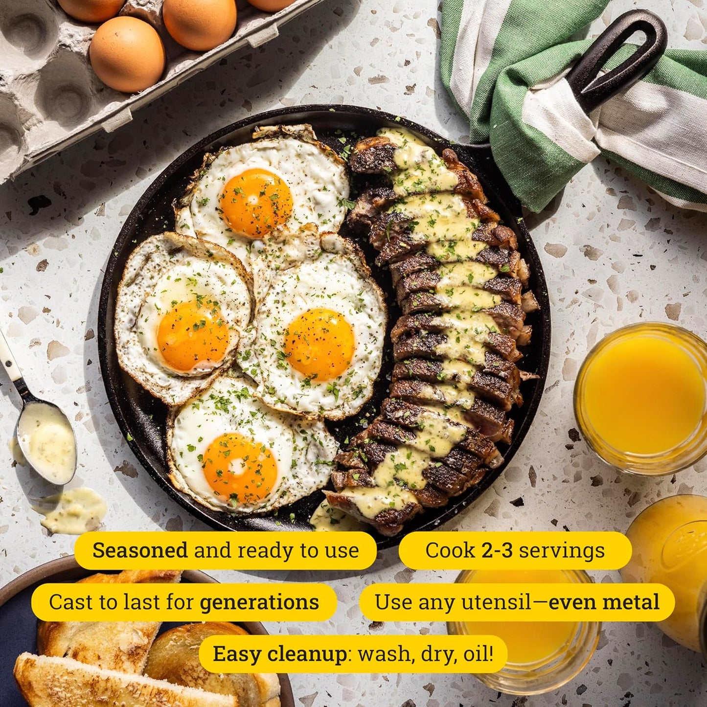 Pre-Seasoned Cast Iron Round Griddle – 10.5-Inch, Stovetop to Campfire Ready