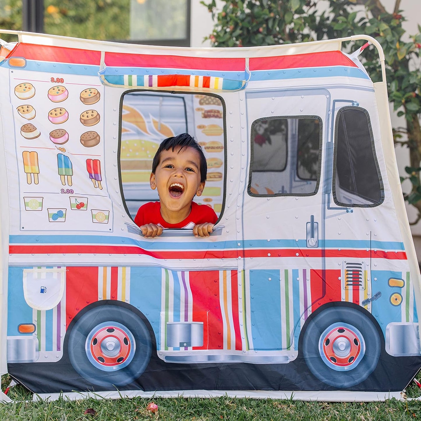 Double-Sided Food Truck Play Tent - Ice Cream & BBQ Role Play Toy for Kids Ages 3+