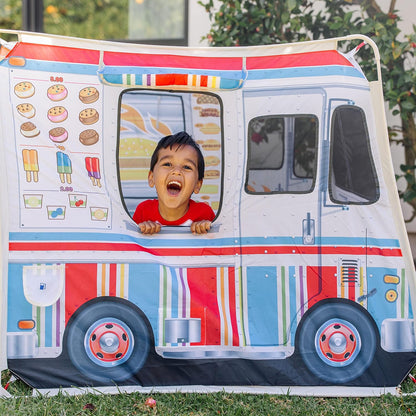 Double-Sided Food Truck Play Tent - Ice Cream & BBQ Role Play Toy for Kids Ages 3+