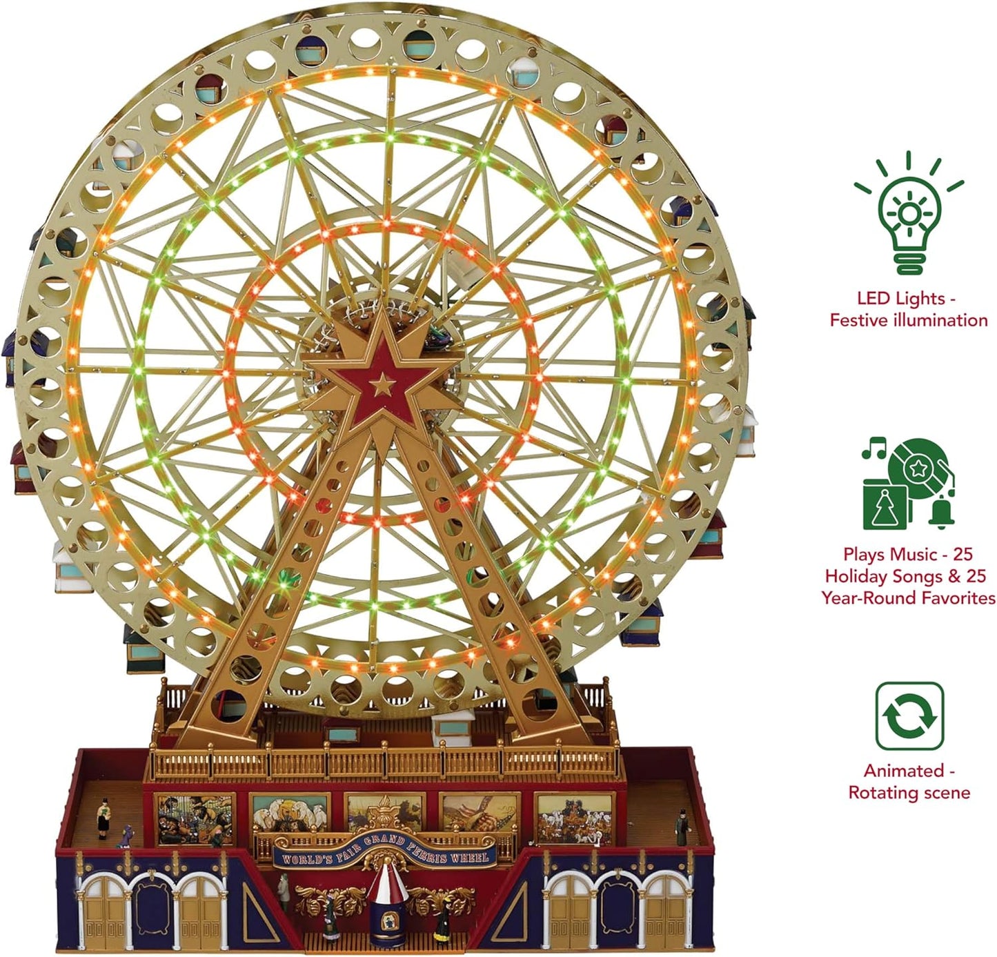 15-Inch Gold Ferris Wheel Christmas Decoration - Animated Musical Display with LED Lights and 50 Songs