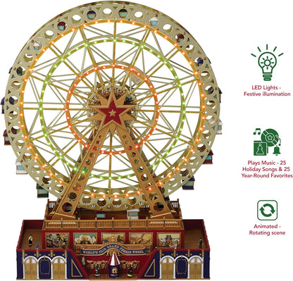15-Inch Gold Ferris Wheel Christmas Decoration - Animated Musical Display with LED Lights and 50 Songs