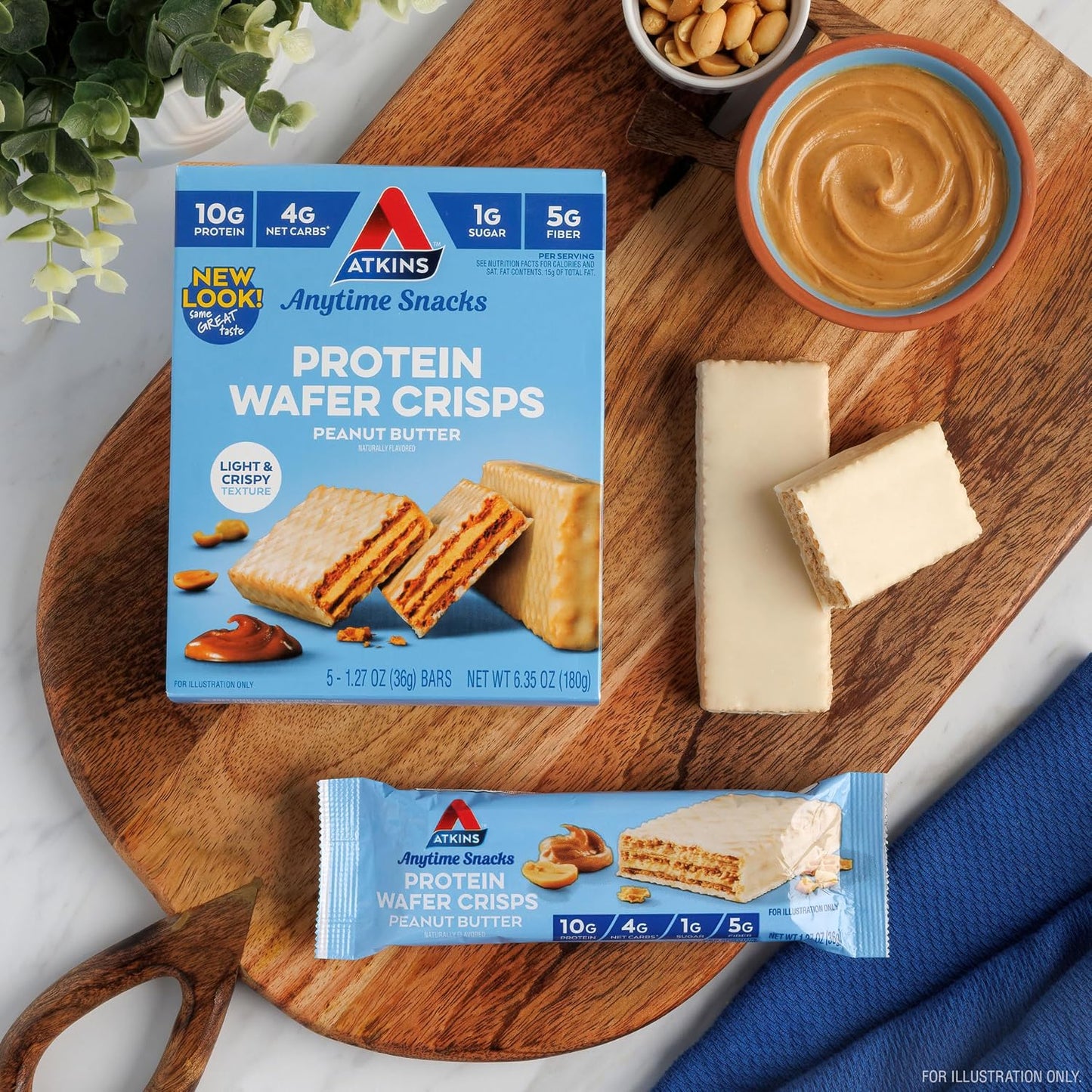 Peanut Butter Protein Wafer Crisps – Keto-Friendly, 4g Net Carbs, 1g Sugar, High-Protein Snack, 5 Count