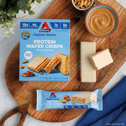 Peanut Butter Protein Wafer Crisps – Keto-Friendly, 4g Net Carbs, 1g Sugar, High-Protein Snack, 5 Count