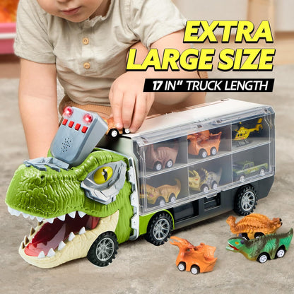 13-in-1 Dinosaur Toys for Kids Dinosaur Truck with 12 Pull-Back Cars