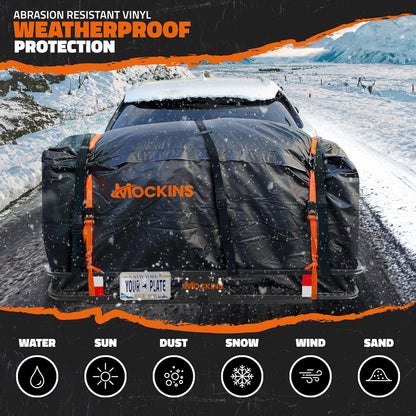 Heavy-Duty Folding Hitch Cargo Carrier – 60" x 24" x 6" 500 lb Capacity with 25 Cu. Ft. Waterproof Cargo Bag, License Plate Bracket & Accessories