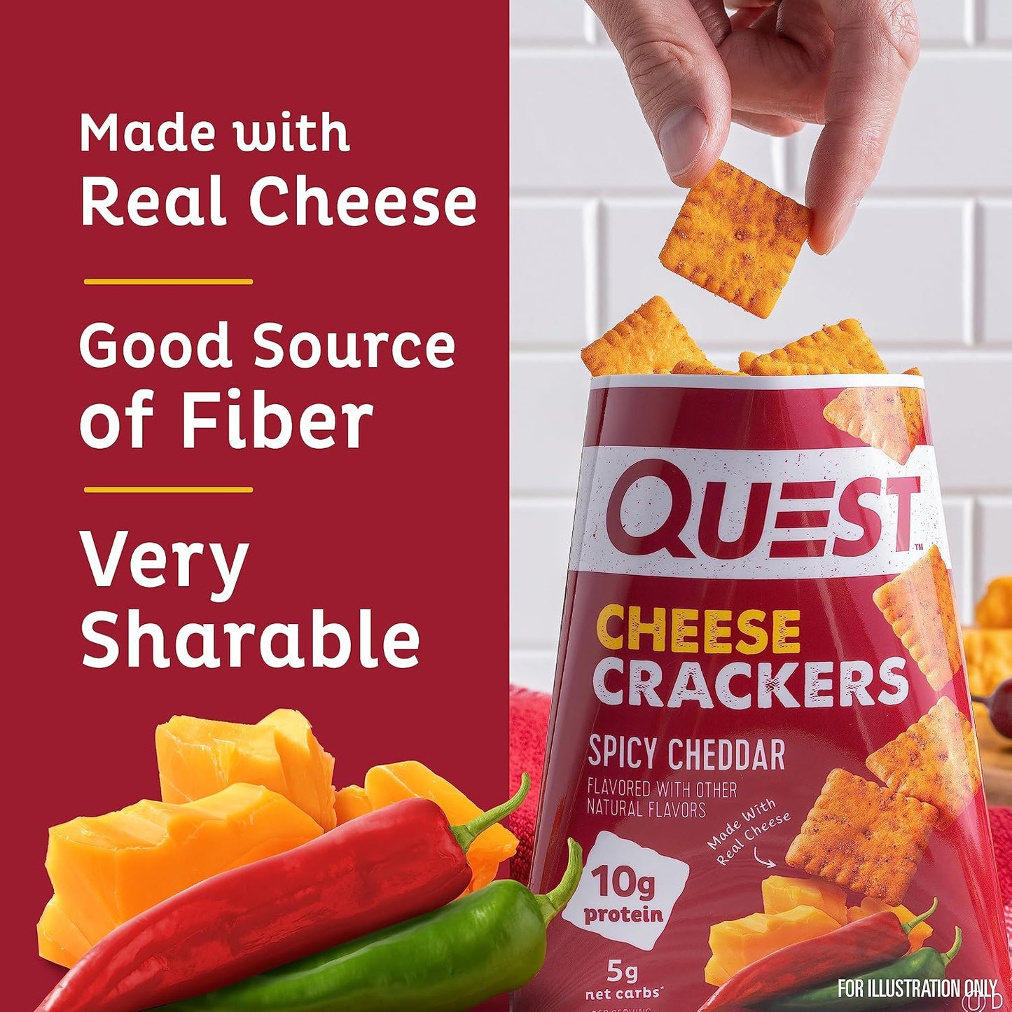 Spicy Cheddar Cheese Crackers – High Protein (10g), Low Carb, Gluten-Free, Keto-Friendly Snack, 12 Count (17.76 oz Total)
