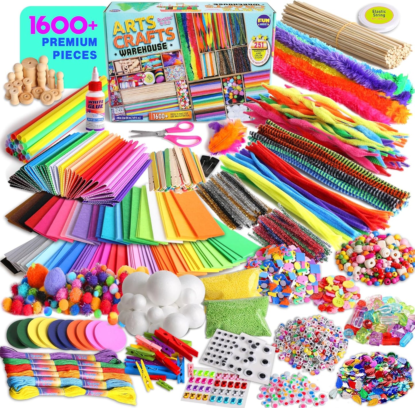 Jumbo Arts and Crafts Supplies Kit - 1600+ Creative Materials for Kids 6-12