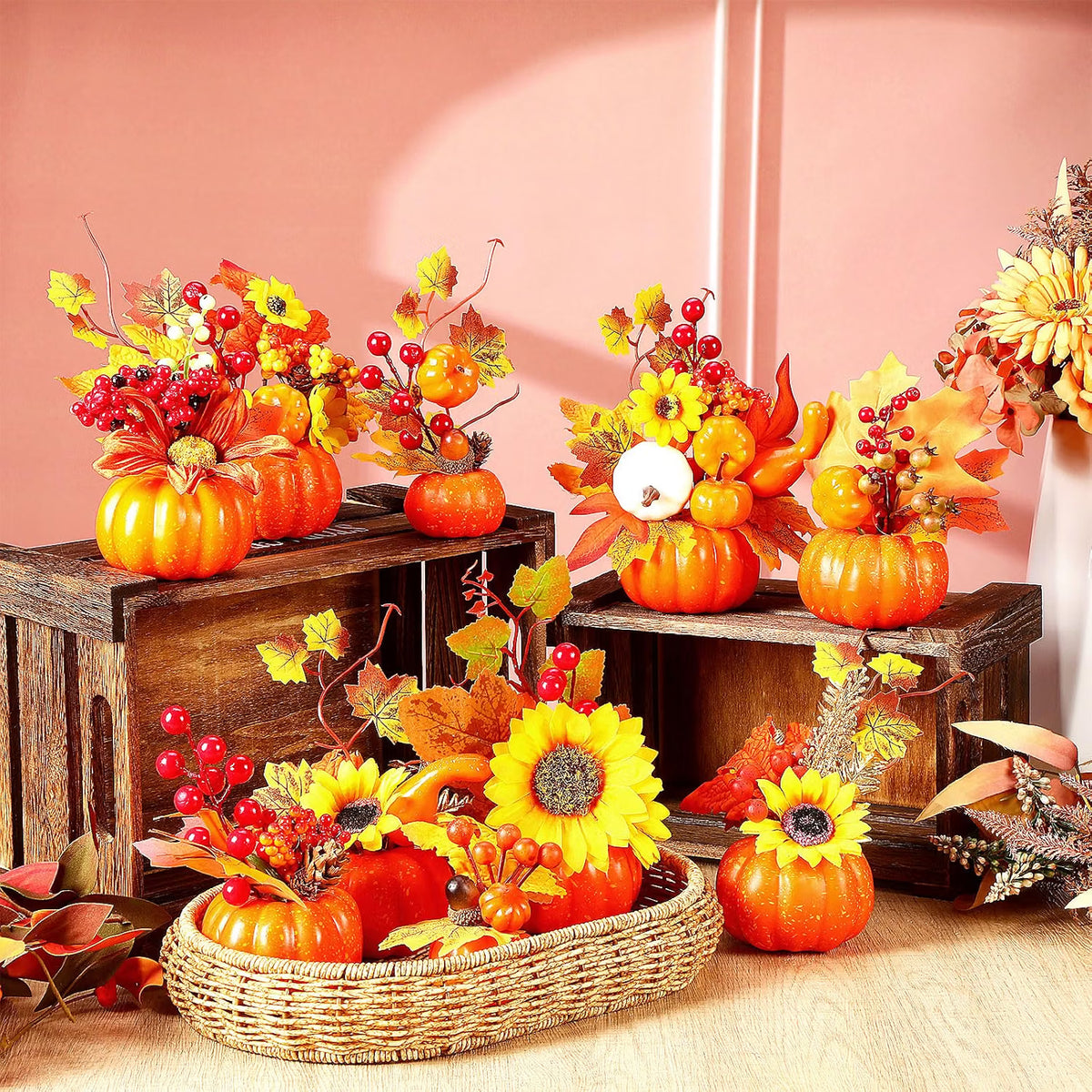 10-Piece Fall Artificial Pumpkin Plant Centerpieces – Autumn Thanksgiving Table Decorations for Home Décor