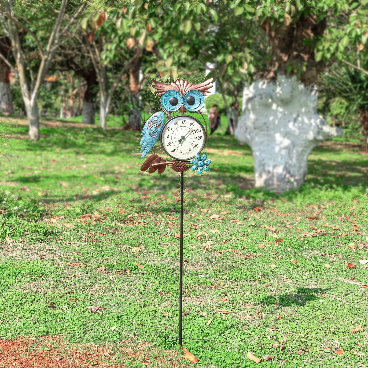 42" Metal Owl Outdoor Thermometer – Garden Stake or Wall-Mount Thermometer for Patio, Yard & Garden