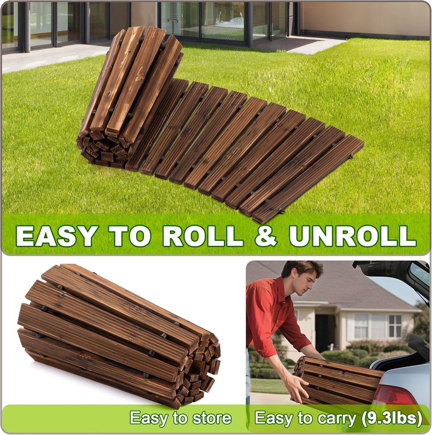 6FT Wooden Garden Pathway – Roll-Out Anti-Slip Outdoor Boardwalk (Walnut)