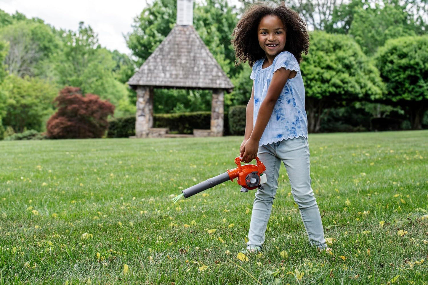 Toy Leaf Blower - Light-Up Engine with Sound & Real Air for Ages 3+ (Orange/Gray)