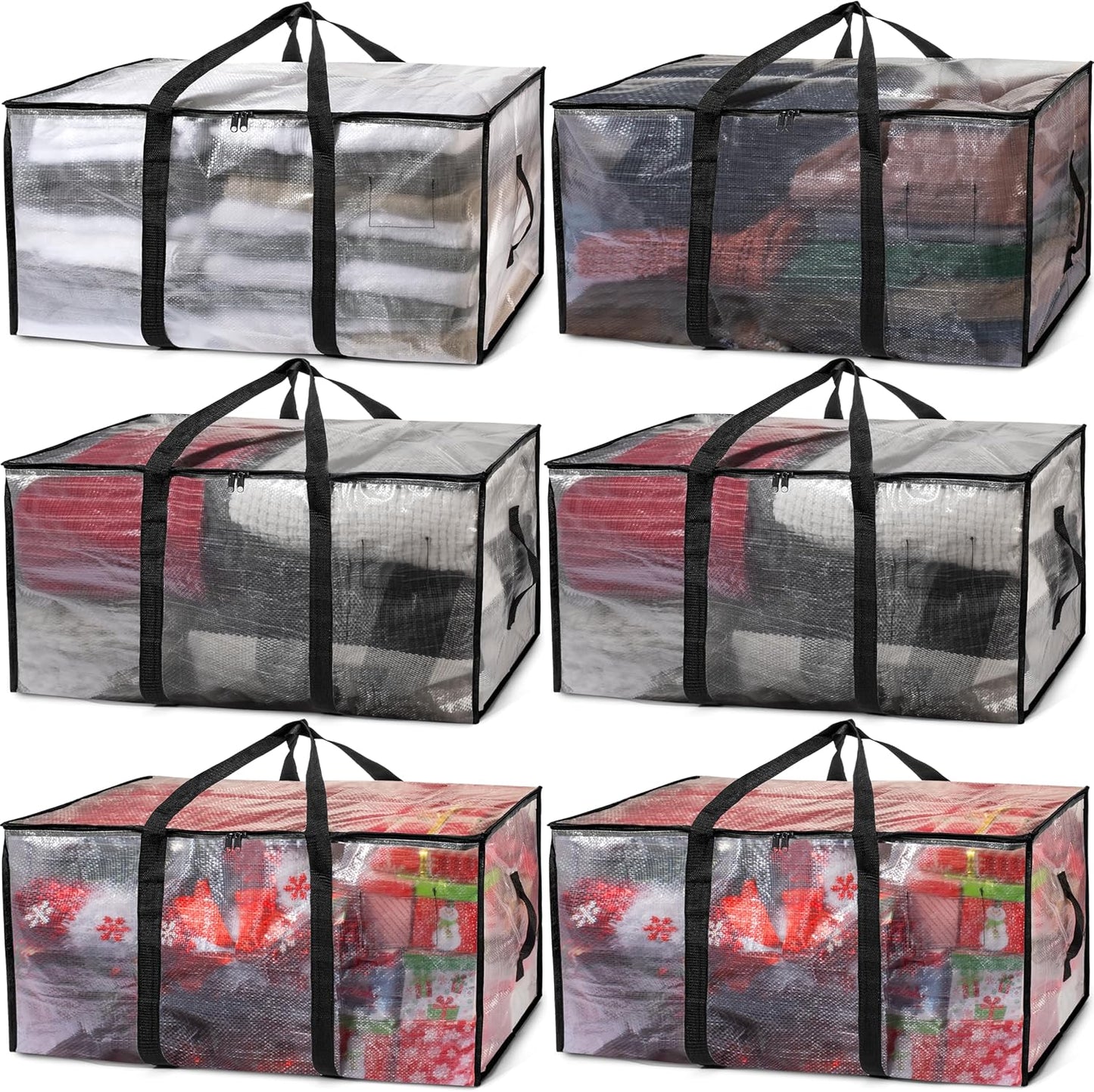 Clear Storage Bins with Lids & Heavy-Duty Moving Bags - 6 Pack Large Moving Boxes with Backpack Straps & Zippers for Dorm Packing