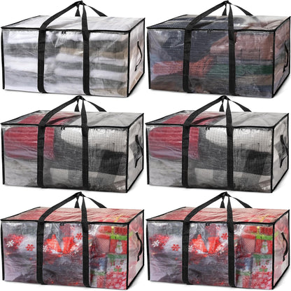 Clear Storage Bins with Lids & Heavy-Duty Moving Bags - 6 Pack Large Moving Boxes with Backpack Straps & Zippers for Dorm Packing