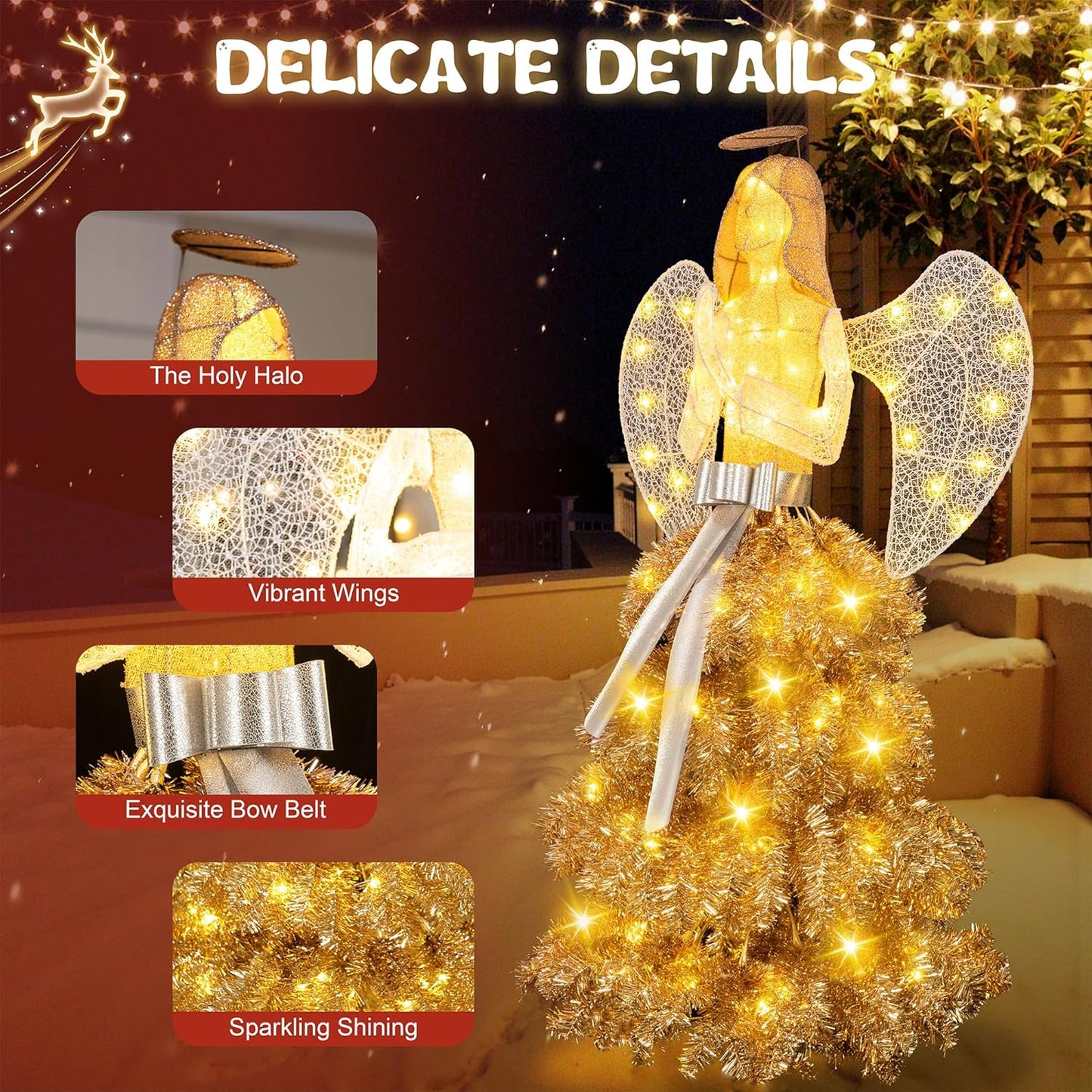 5FT Lighted Christmas Angel - Pre-lit 3D Glittered Outdoor Decoration with 150 LED Lights