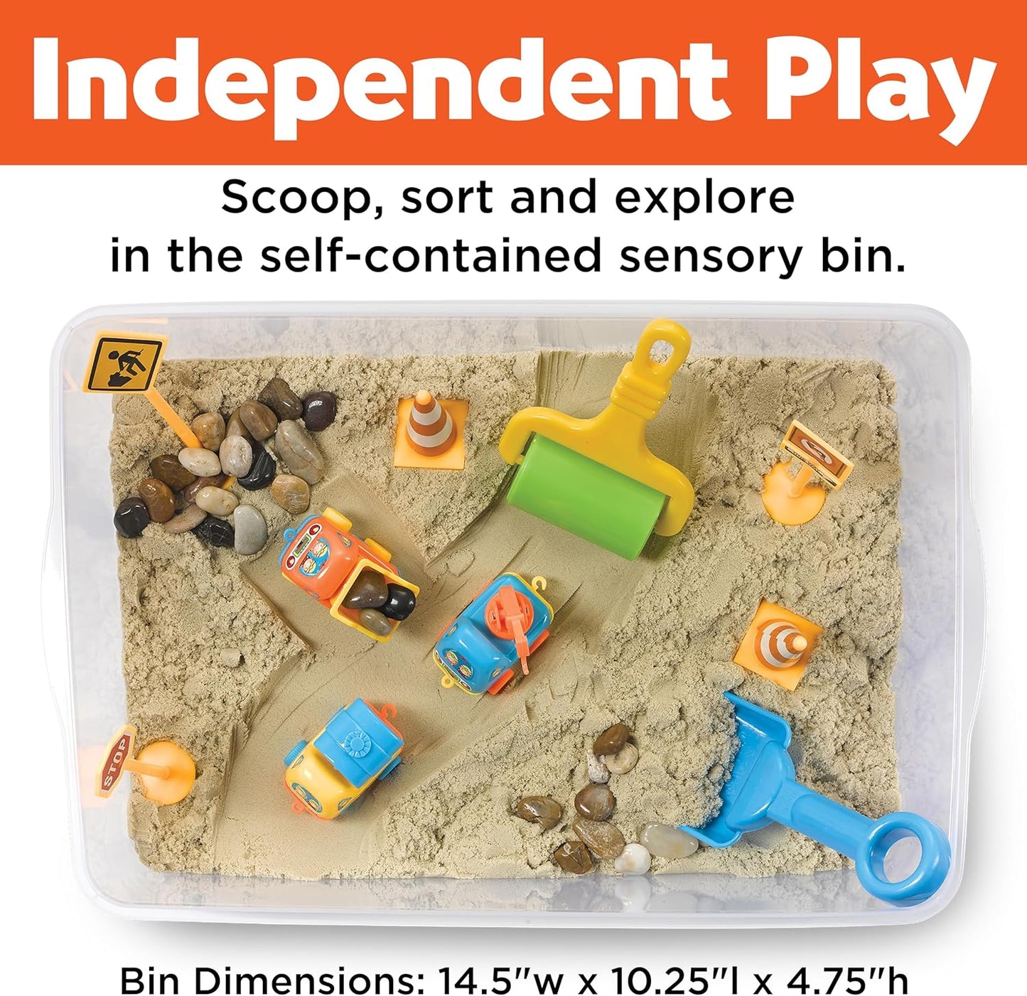 Construction Zone Sensory Bin Playset - Excavator Toys for Ages 3-5