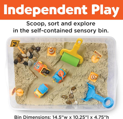 Construction Zone Sensory Bin Playset - Excavator Toys for Ages 3-5