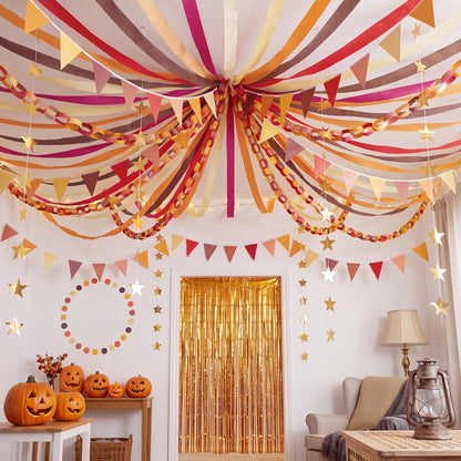 574 FT Fall Paper Chain Garland & Crepe Streamers – Autumn Party Decorations for Thanksgiving & Harvest Events