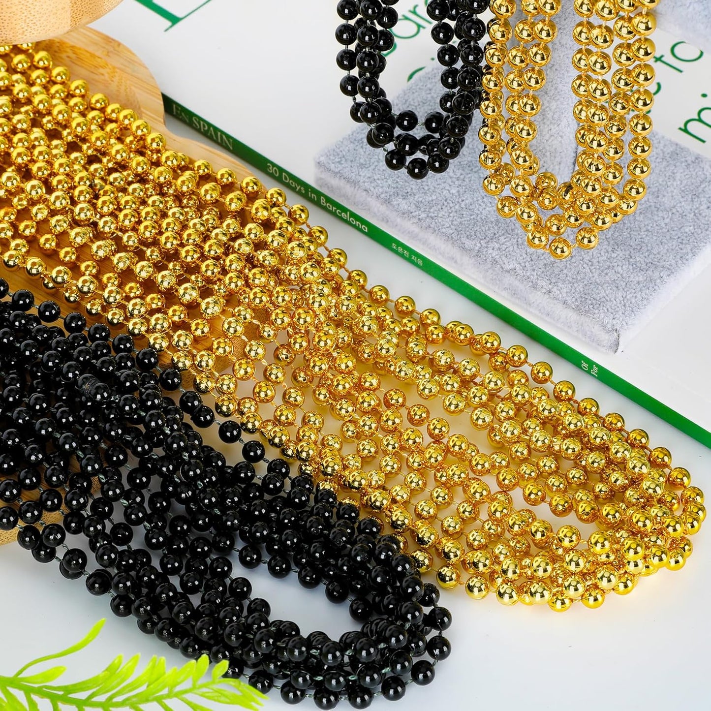 100 PCS Gold and Black Bead Necklaces - 33" New Year Party Favors and Costume Accessories