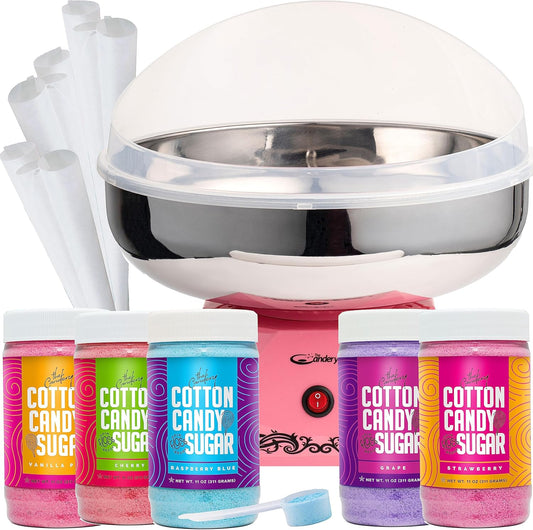 Cotton Candy Machine with Stainless Steel Bowl 2.0 and Floss Bundle-Includes 5 Floss Sugar Flavors 12oz Jars