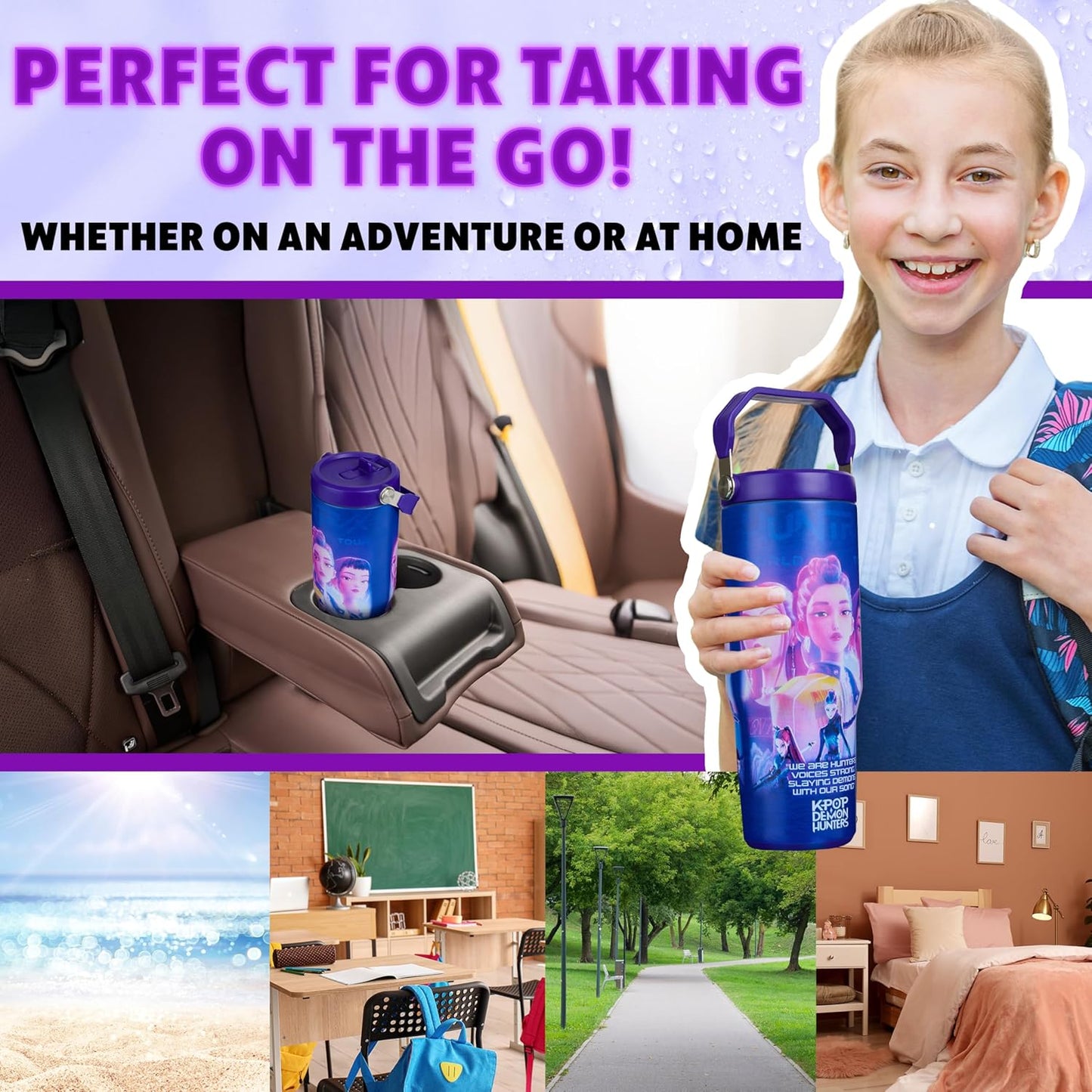 KPop Demon Hunters 30oz Tumbler with Straw & Handle – Insulated Stainless Steel Travel Mug for Girls & Teens