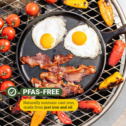 Pre-Seasoned Cast Iron Round Griddle – 10.5-Inch, Stovetop to Campfire Ready