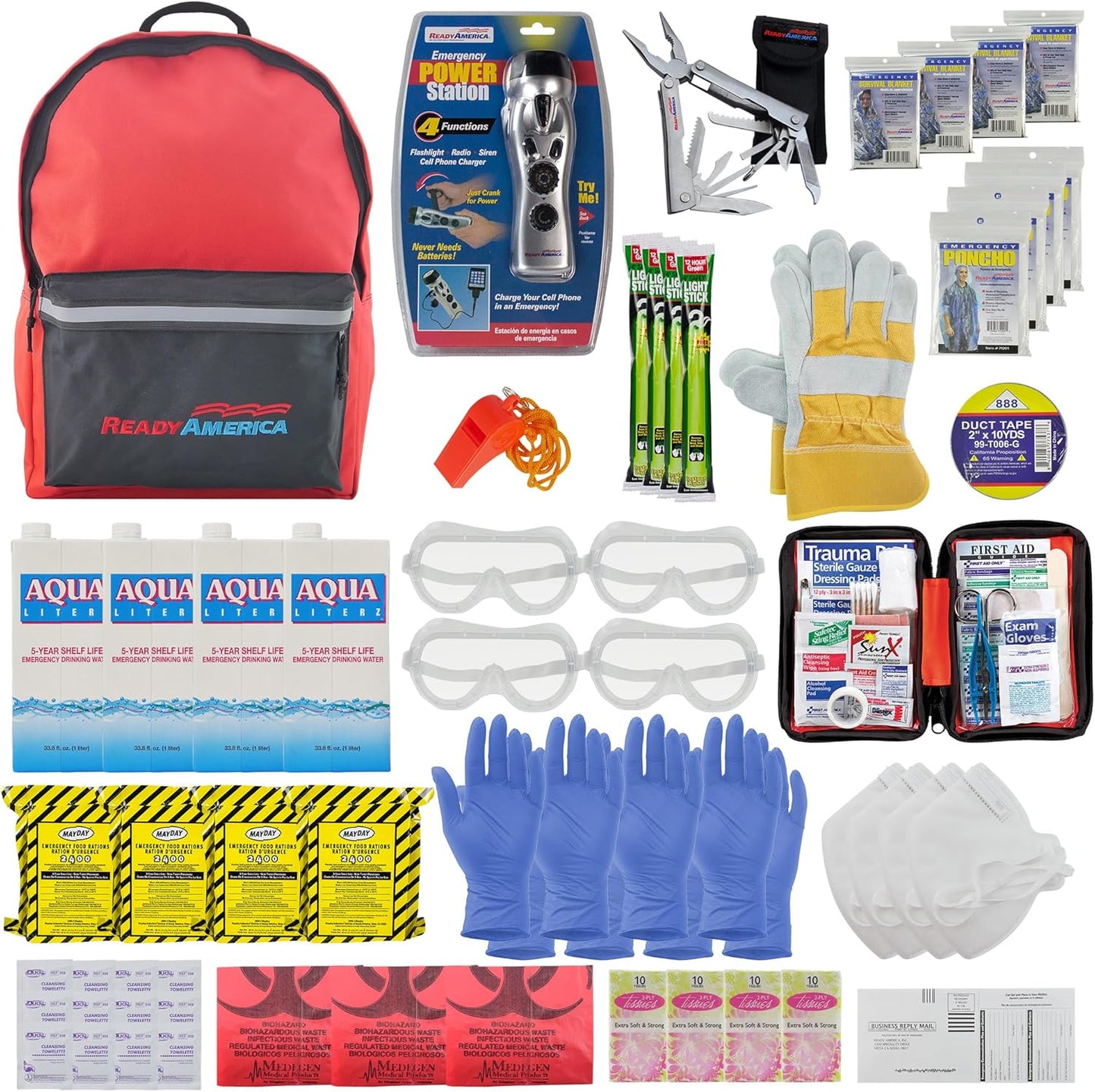 72-Hour Emergency Kit – 4-Person 3-Day Disaster Go-Bag with Food, First Aid & Power Station