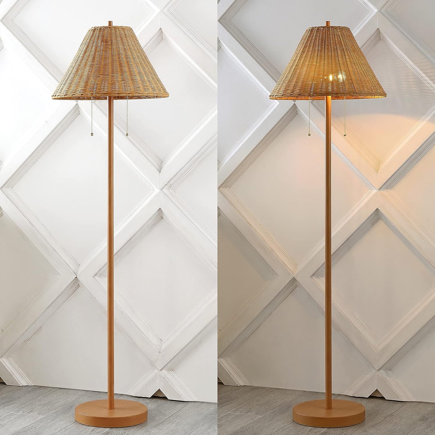 61" Coastal Bohemian LED Floor Lamp - 2-Light, Pull-Chain, Mid-Century Design