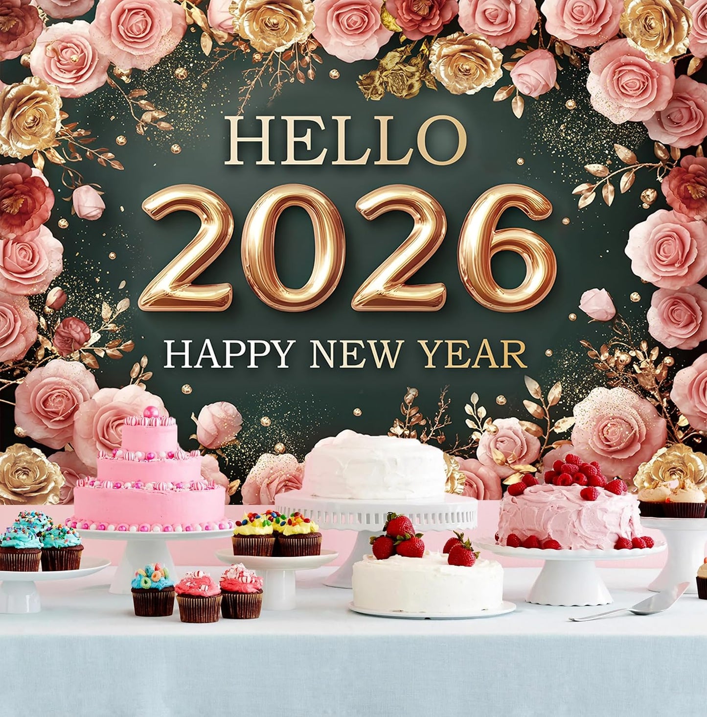 Hello 2026 New Year Backdrop – 8x6 FT Photography Background for Party Décor