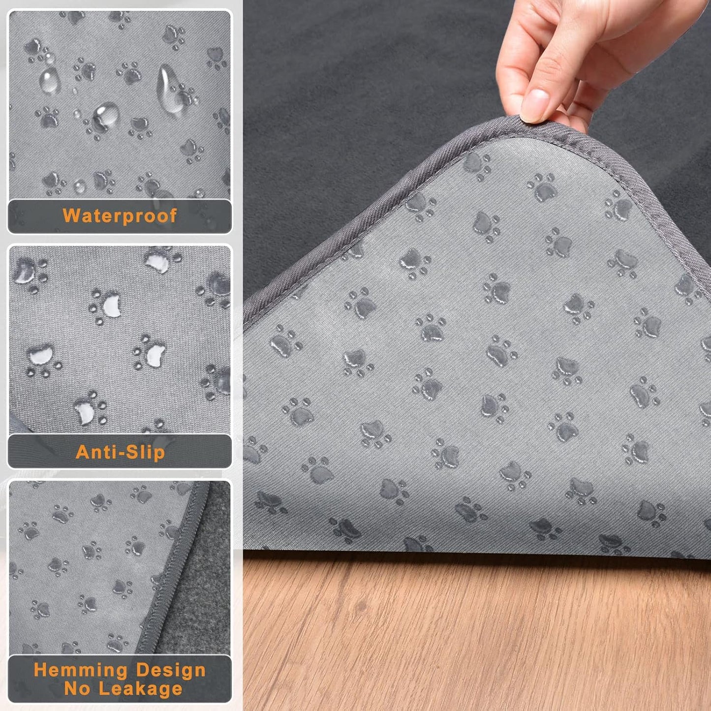 Extra Large Washable Dog Pee Pads (2 Pack) – Non-Slip Reusable Pet Mat, 36" x 48" – Gray