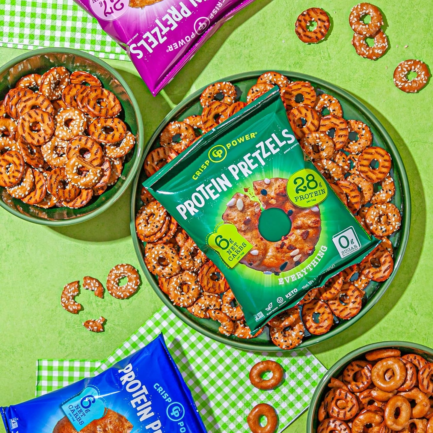 High-Protein Pretzel Variety Pack – Sea Salt, Sesame & Everything – Up to 28g Protein, High Fiber, Low Carb, No Added Sugar – 6 Pack – Vegan & Keto