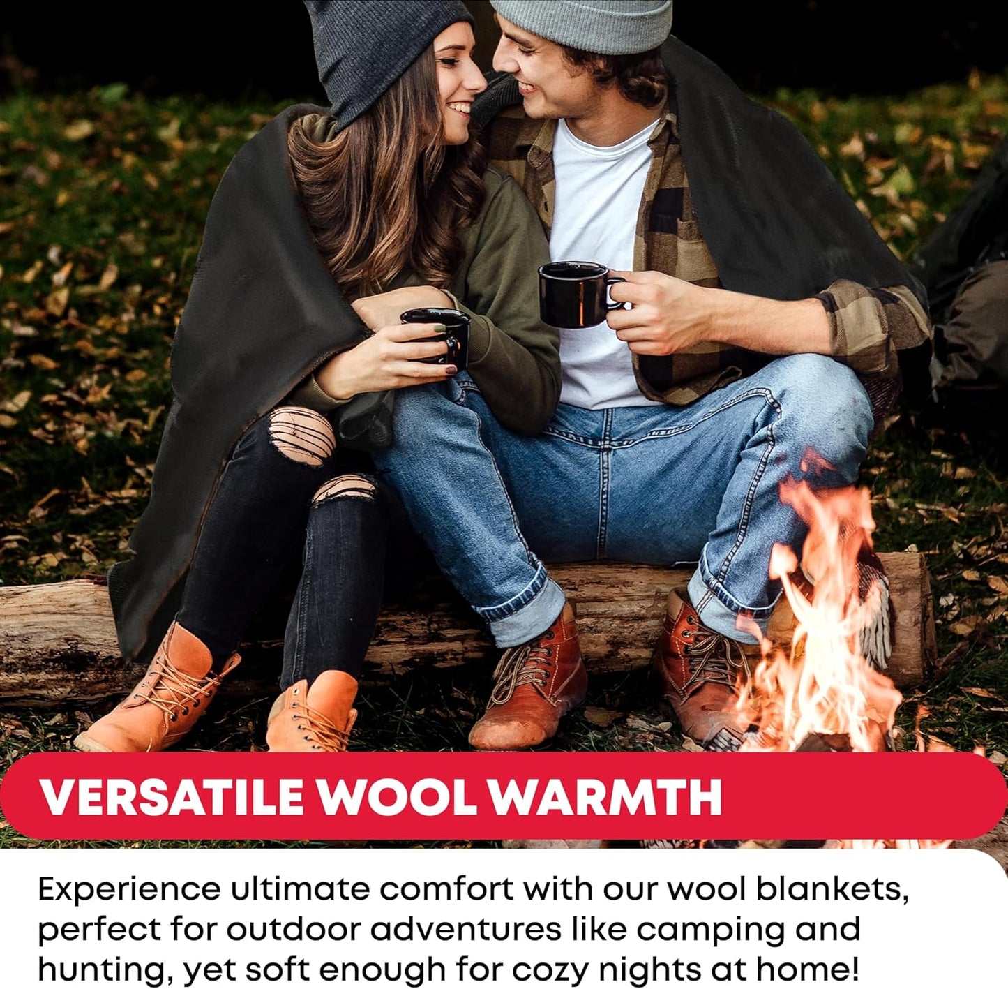 Military Wool Blanket – 80% Wool, Warm & Washable Outdoor Blanket (Grey, 96" x 66")