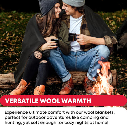 Military Wool Blanket – 80% Wool, Warm & Washable Outdoor Blanket (Grey, 96" x 66")
