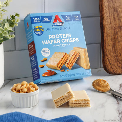 Peanut Butter Protein Wafer Crisps – Keto-Friendly, 4g Net Carbs, 1g Sugar, High-Protein Snack, 5 Count