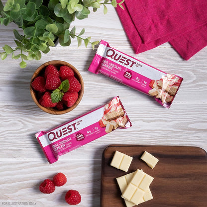 12-Count Quest Nutrition White Chocolate Raspberry – High Protein, Low Carb, Gluten-Free & Keto-Friendly