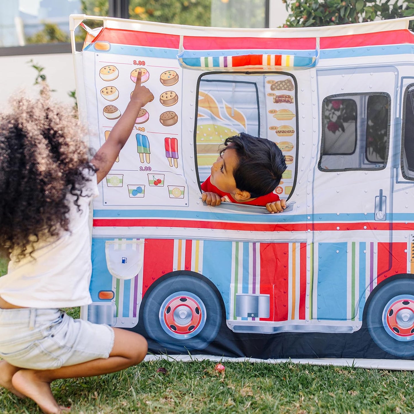 Double-Sided Food Truck Play Tent - Ice Cream & BBQ Role Play Toy for Kids Ages 3+