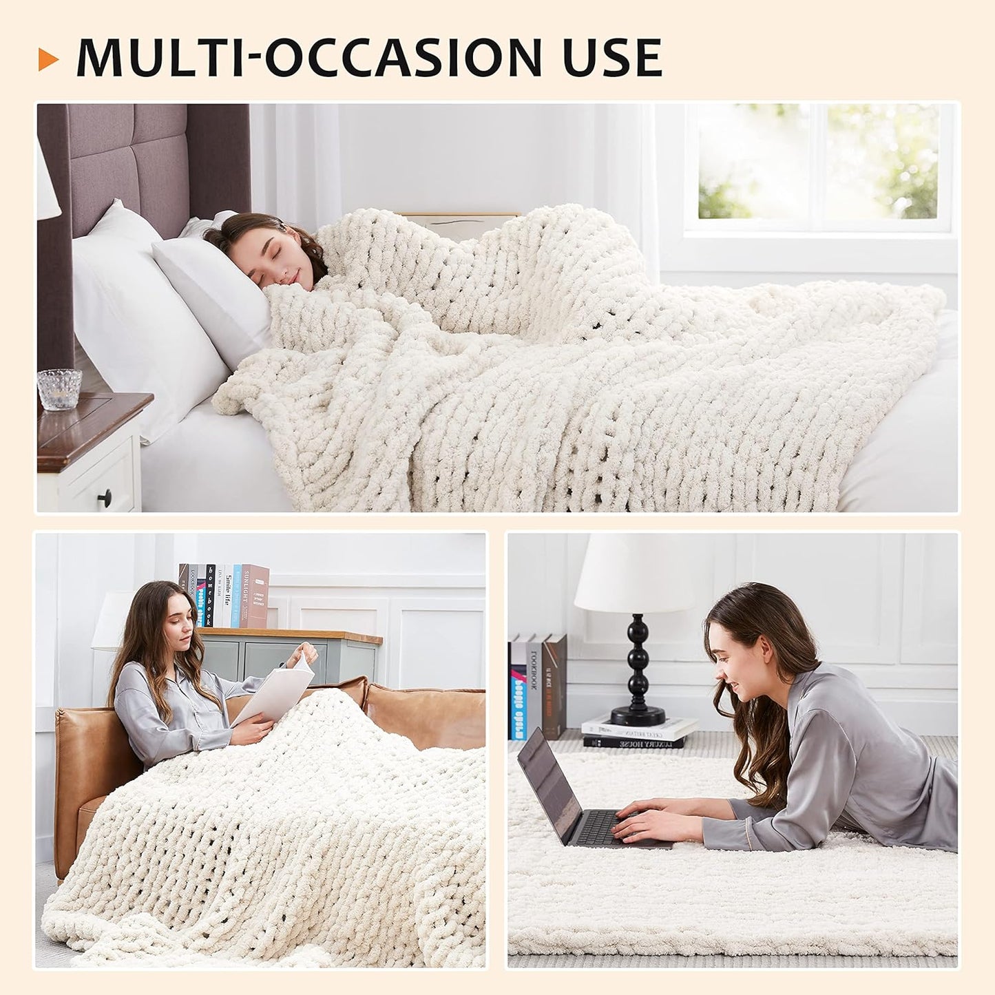 Chunky Knit Throw Blanket – Handmade Chenille Cable Knit (50x60")