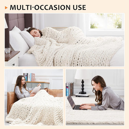 Chunky Knit Throw Blanket – Handmade Chenille Cable Knit (50x60")