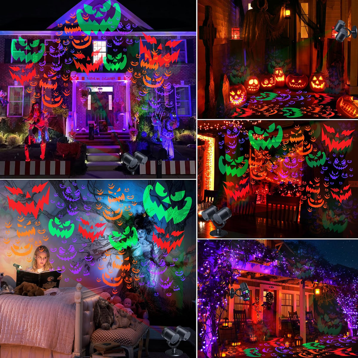 Double-Head Halloween Projector Lights – Dynamic Devil Face Outdoor & Indoor Projection with Timer, Waterproof Holiday Decor