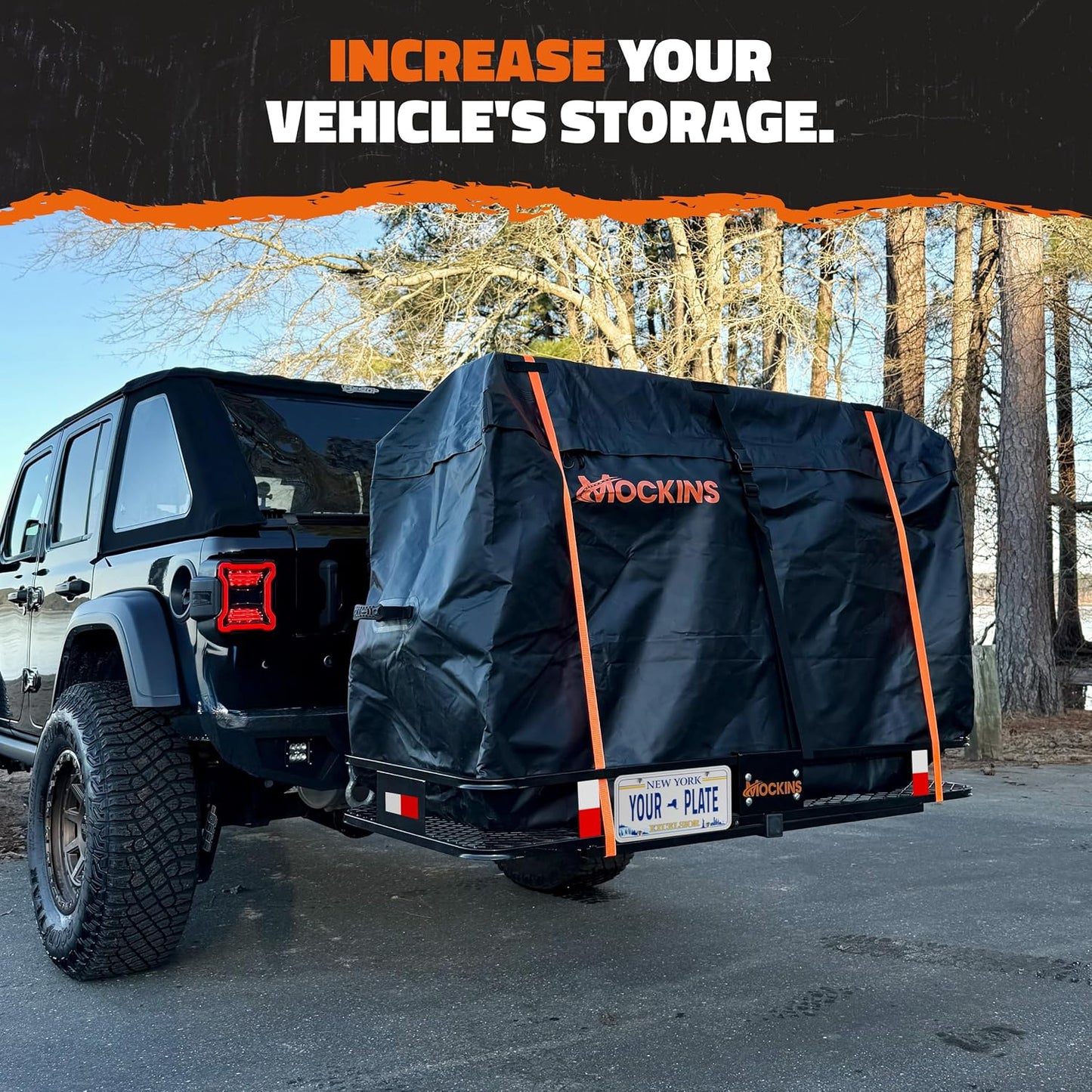 Heavy-Duty Folding Hitch Cargo Carrier – 60" x 24" x 6" 500 lb Capacity with 25 Cu. Ft. Waterproof Cargo Bag, License Plate Bracket & Accessories