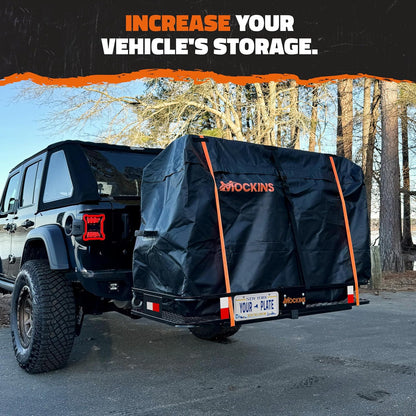 Heavy-Duty Folding Hitch Cargo Carrier – 60" x 24" x 6" 500 lb Capacity with 25 Cu. Ft. Waterproof Cargo Bag, License Plate Bracket & Accessories