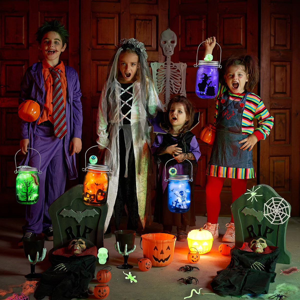 4-Piece Halloween Mason Jar Craft Kit for Kids – DIY Glass Jar Decorating Set with Accessories
