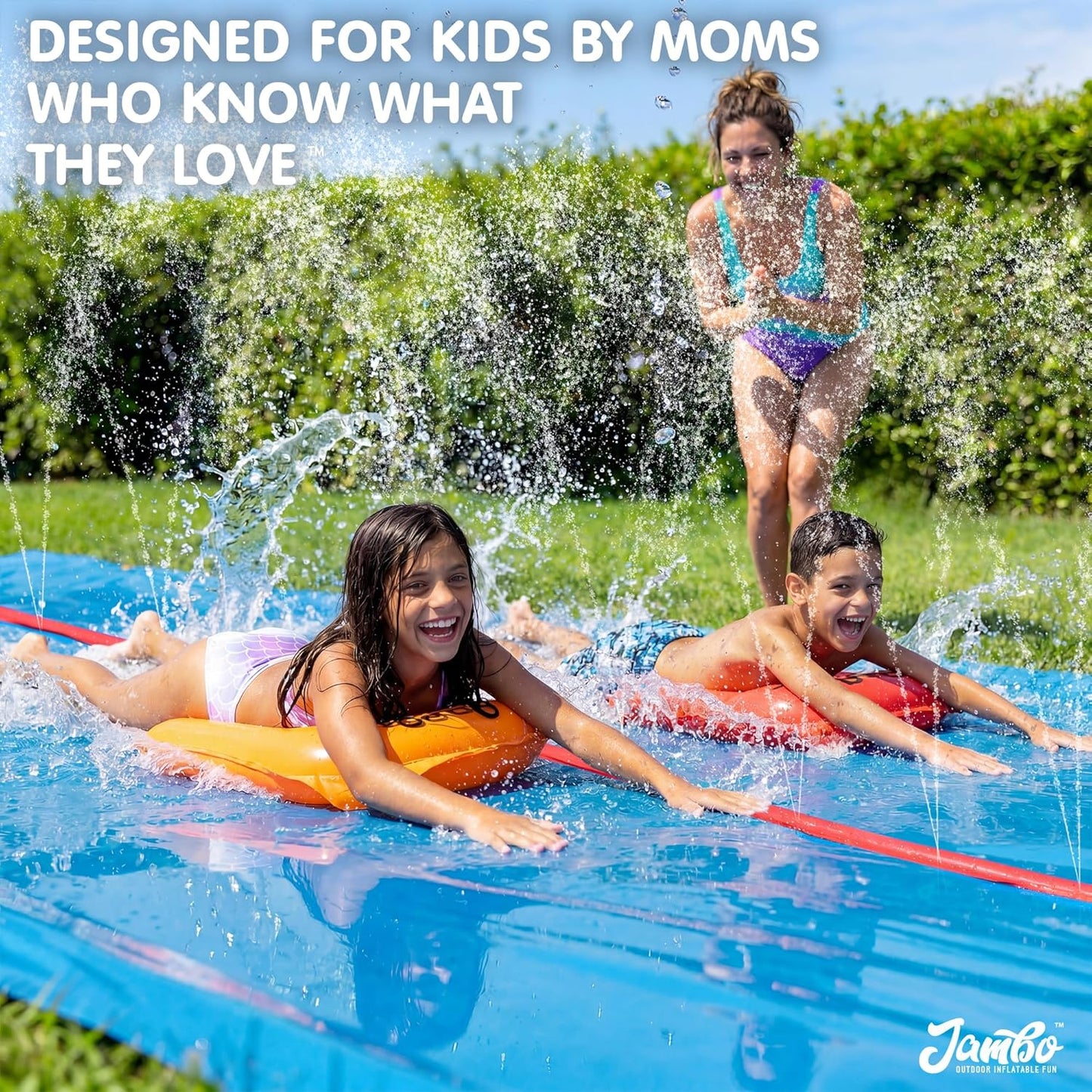 40FT Mega Slip & Splash Water Slide – Double Lane Backyard Waterslide with Red Sprinkler & 2 Bodyboards