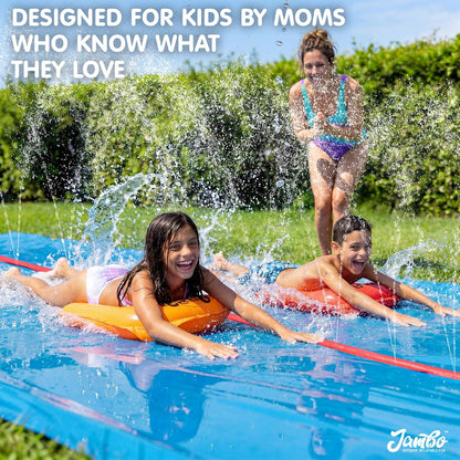 40FT Mega Slip & Splash Water Slide – Double Lane Backyard Waterslide with Red Sprinkler & 2 Bodyboards